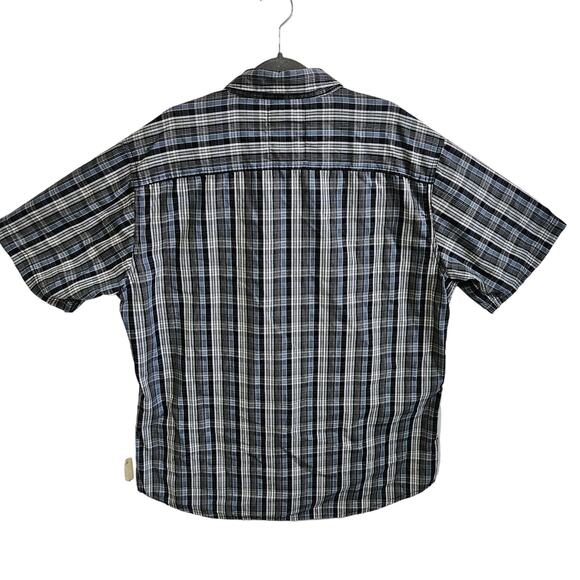Dickies Men's XL Short Sleeved Button Down Shirt Dark Blue Black Checker Plaid - Picture 3 of 4